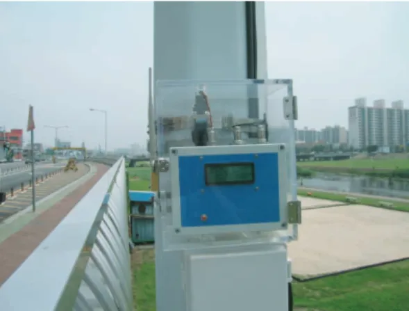 Fig. 2-a. Water quality sensor installed in the study site. Fig. 2-b. Water  quality  data  transmission  system  installed  in  the study site.