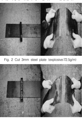 Fig. 4 Cut 10mm steel plate (explosive:350g/m)