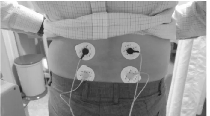 Fig.  1. Measuring surface electromyography values of the erec- erec-tor  spinae  during  repetitive  trunk  flexion  and  extension