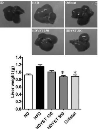 Fig.  2.  Effect  of  HDYST  on  food  intake  and  food  efficiency  in high  fat  diet-fed  mice
