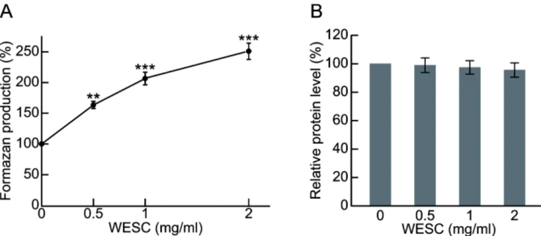 Fig. 3. ATP level in HepG2 cells treated with WESC. HepG2 cells were treated with indicated concentrations of WESC for 36 h
