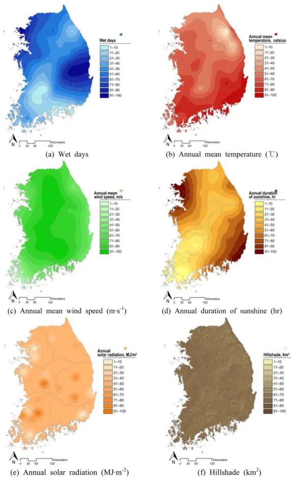 Fig. 4.  Spatial distribution of the proxy variables in the study.