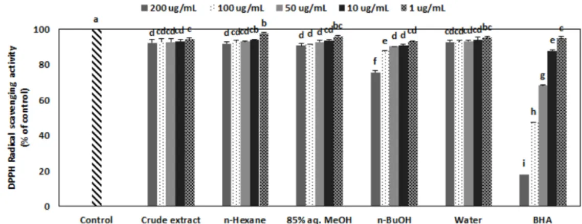 Fig. 2. Scavenging effects of crude extract and its solvent fractions from Zostera japonica on authentic peroxynitrite