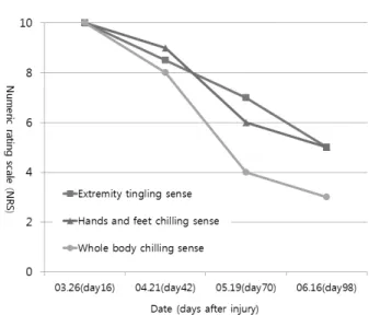 Fig.  4.  Change  of  Numeric  rating  scale  (NRS)  scores  for  sub- sub-jective  symptoms