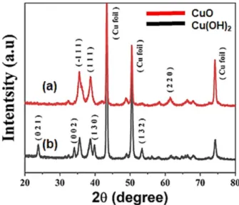 Fig. 1 shows the FE-SEM and HR-TEM images of the Cu(OH) 2  and CuO nanowires surface morphology