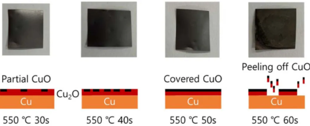 Fig. 6. Linear sweep voltammetry graph referenced to the RHE electrode of Cu/Cu 2 O/CuO electrodes at 550 o C 30, 40, 50, 60 seconds