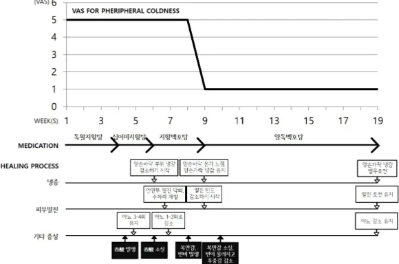 Figure 2. Timeline of medication and progression of healing  process