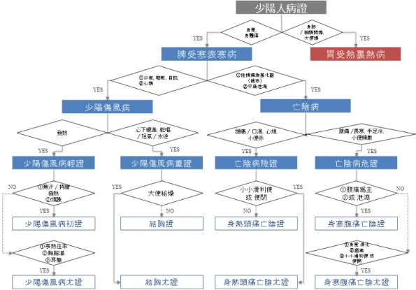 Figure 9. Algorithm of spleen cold-based exterior cold (bisuhan-pyohan) disease in Soyangin symptomatology 이는 胃熱의 강도에 따라 양수척족, 전전기신 및 발광, 섬어, 동풍의 증상으로 발전할 수 있다