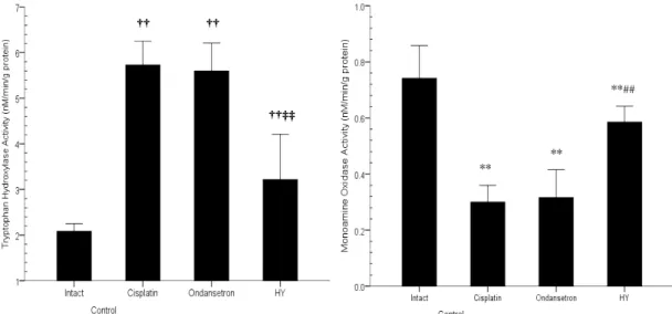 Figure 2. Changes on the pyloric serotonin metabolic enzyme activities in cisplatin-treated rats Values are expressed Mean ± SD