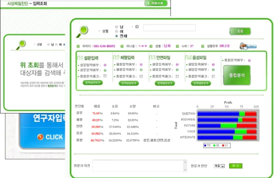Figure  4.  Search  page  of  ISCD  β-version 수 있으며, 터치 모니터를 사용하는 경우에는 손가락  또는 펜 등으로 선택 가능하도록 모든 버튼을 크게  구성하여 인식되도록 하였다