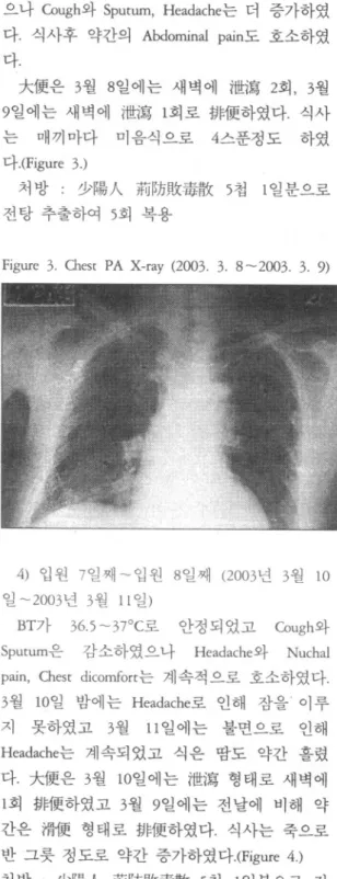 Figure 3. Chest PA X-ray (2003. 3. 8 ~2003. 3 9)