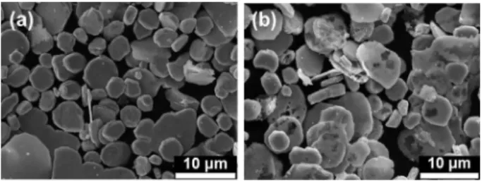 Fig. 4. (a) SEM image of Cu flakes observed after a double-stage pretreatment process and (b-e) SEM images of 15 wt%  Ag-coated Cu flakes observed at different plating times after the double-stage pretreatment process and electroless silver plating: (b) 5 