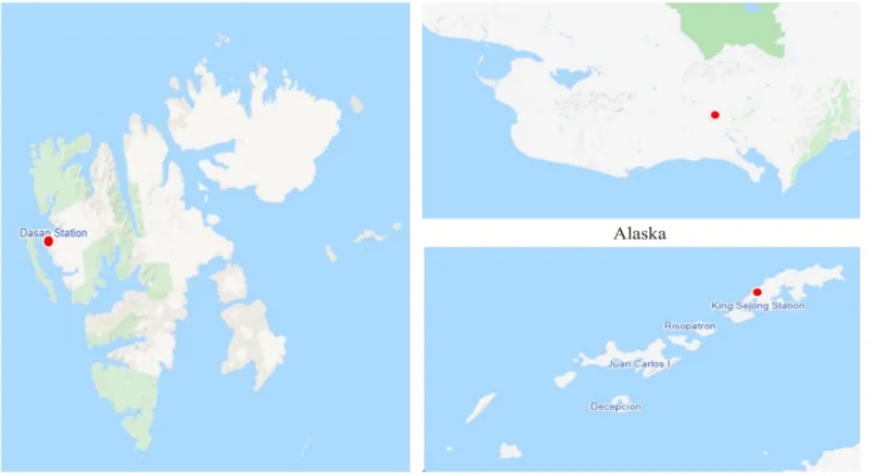 Figure 2. Soil sampling sites in Arctic and Antarctica.   