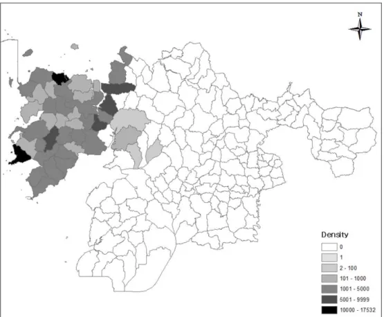 Fig.  4.  Distribution  by  density  of  C.  vitis  per  30  buds  from  106 