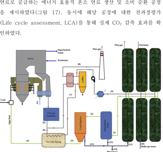 그림  17 발전소  통합형  미세조류  배양  시스템  구성도(Giostri  et  al,.  2016)
