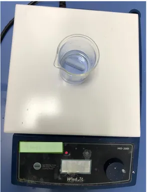 Figure 3.2 Views of stirring nutrient solution using magnetic stirrer in  this study 