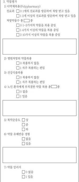 Fig. 2 Clinical intervention8. 약물평가 1) 내원 전 보호자(아들, 며느리)의 도움을 받아 약을 직접 챙겨드셨으며, 복약 순응도 양호한 것으로 보입니다