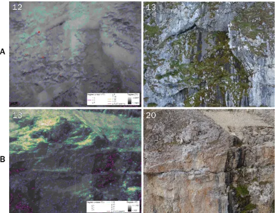 Figure 7. Examples of complementary use of thermal images in (A) Irgensfjellet and (B)  Kiærfjellet