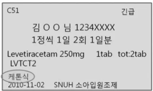 Fig. 3 Ketogenic diet 환자 투약 라벨 예