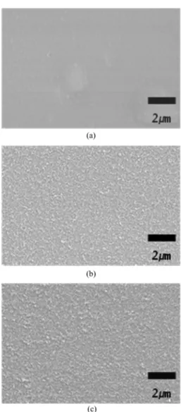 Fig. 6. Surface morphology of etched Si at 25 mA/cm 2  for 3 min (a) without ultrasonic (b) 40 kHz ultrasonic (c)   130 kHz ultrasonic