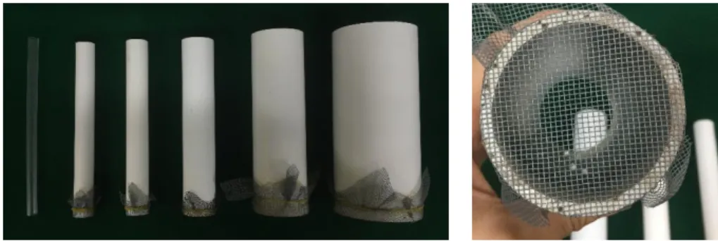Figure 1-2. PVC pipes having six different diameters (ø 12, 15, 20, 30, 50, and 75 mm) used 
