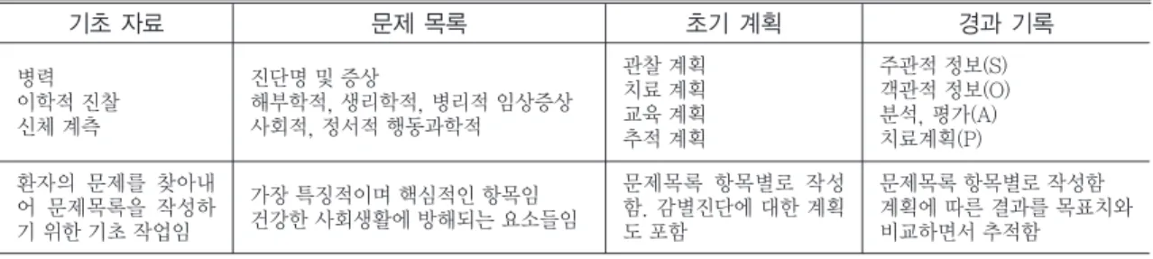 표 1. Problem Oriented System 기본구조의 항목별 내용