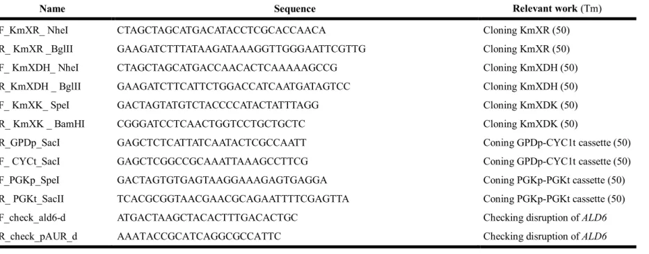 Table 2. A list of primers used in this study 