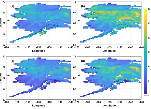 Figure 3 The Relative standard deviation (%) of GPP IAV (a) BESS, (b) MODIS, (c) SVR and  (d) FLUXCOM