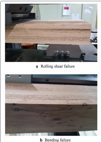 Fig. 8  Bending and rolling shear failure in shear test. h thickness of 