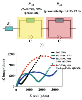 Fig. 4. Normalized IPCE spectra of the PSCs based on ZnO  NWs without and with Cu-doped CdSe quantum  dots modification