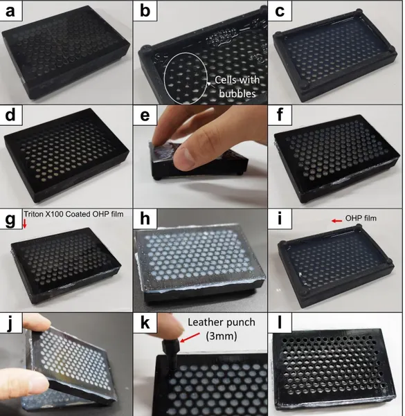 Figure 10. FECS Silicone coating procedure shown with 140-cell comb box. The 