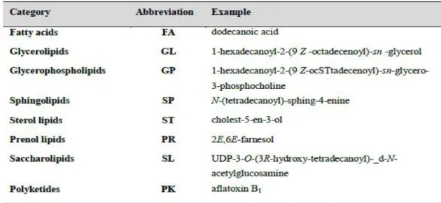 Table  4.  Category  of  lipid  and  examples  (Fahy  et  al.,  2005)