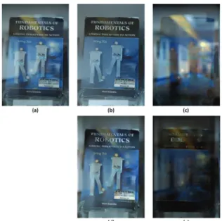 Fig. 3. Results of Reflection Removal. (a) Input reference  image named Book, (b) Transmission image with  SIKSRM, (c) Reflection image with SIKSRM, (d)  Transmission image with RRGC, and (e) Reflection  image with RRGC