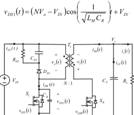 Fig. 2. Fundamental circuit of the flyback converter with P- P-ch type active clamp snubber