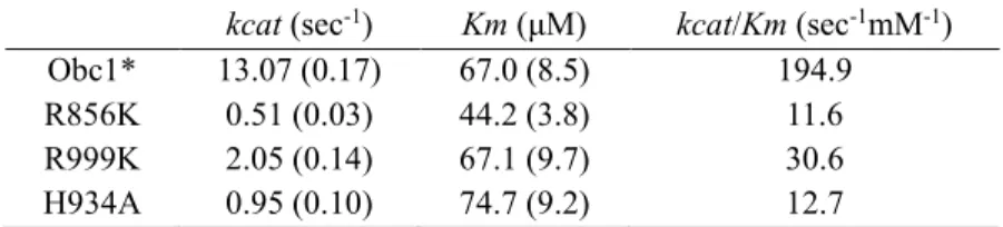 Table 6. Kinetic parameters of Obc1* and its mutants. 