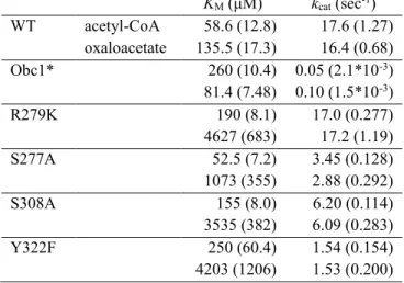 Table 3. Kinetic parameters of ObcA, ObcA mutants, and Obc1*. 