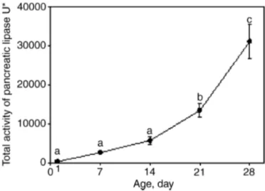 Figure 2. Development of pancreatic lipase activity in nursing piglets. 