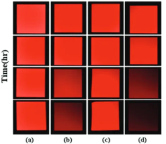 Fig. 6. OLED emitting area images after 0-500 hours in an  60°C/90%  