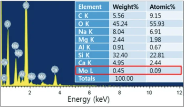 Fig. 6. EDAX elemental analysis diagram of the polisher  structure after the removal of remaining Mo mask  layer