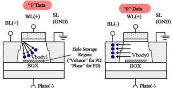 Fig. 2. Programming method for 1T FBRAM. Use the substrate as a bias plate to maintain holes  genera-ted by FBE [5]