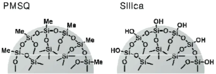Figure 1. General structures of PMSQ and silica powder.