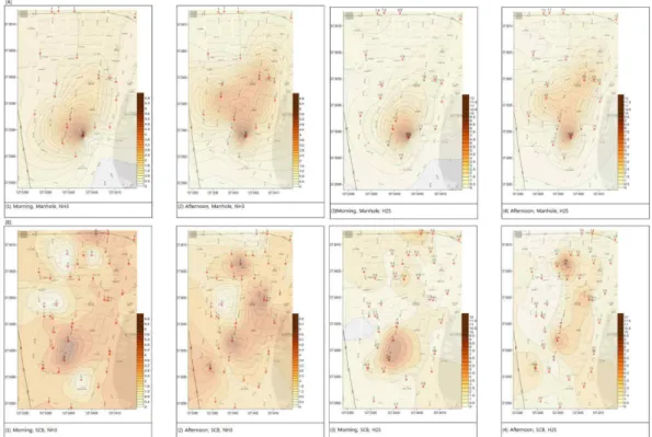 Fig. 4. Analysis of regional odor distribution patterns based on contouring techniques.