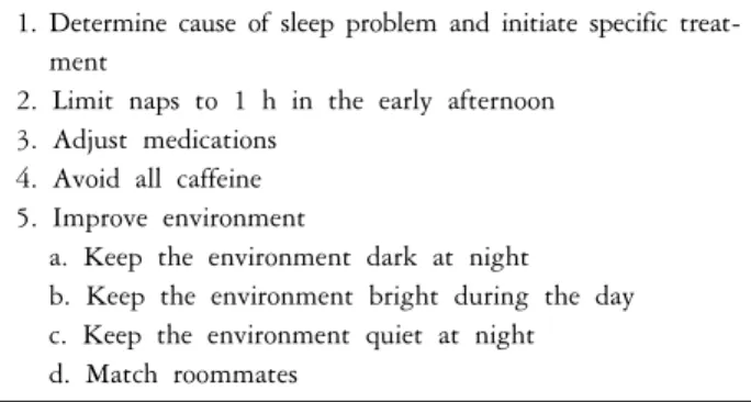 Table 4. Tips for improving sleep in the nursing home 1.  Determine  cause  of  sleep  problem  and  initiate  specific  