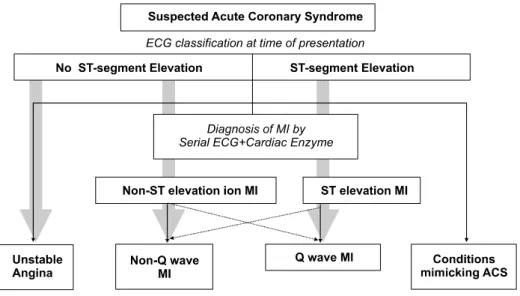 Figure  2.  급성  관동맥증후군의  분류 (Modified  from  Braunwald  E,  Antman  EM,  Beasley  JW,  et  al