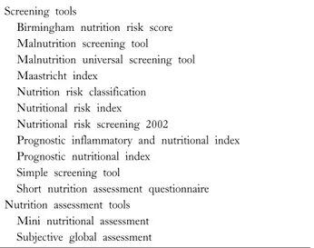Table 2. Instruments for nutritional screening and assessment Screening tools