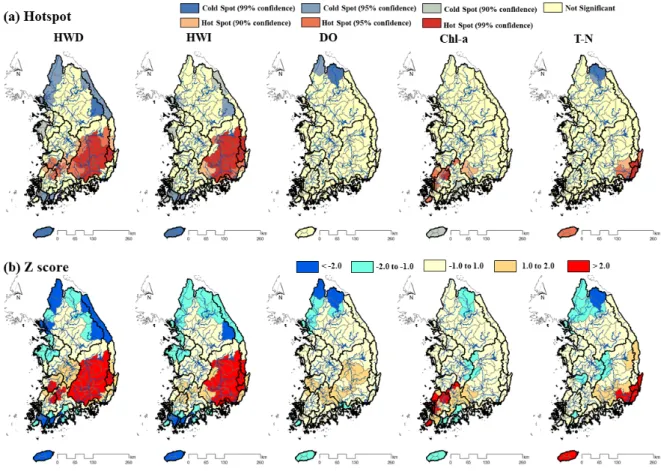 Fig. 4. Spatial distribution of hotspot and coldspot Table 5. The results of hotspot and coldspot average value and z score