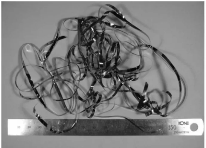 Fig. 1.  As-spun ribbons fabricated at the wheel velocity of 55 m/s and the superheating temperature of 1500 o C.