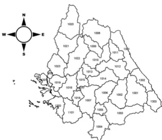 Fig. 1. The study are of Han River basin in South Korea