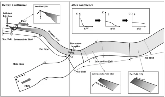 Fig. 1. Mixing process at river confluence with continuous pollutant inputs from tributary (after Jung et al., 2019)