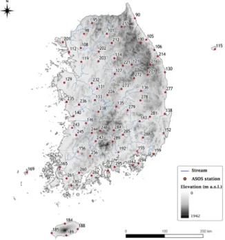 Fig. 1. Location of ASOS stations used in this study